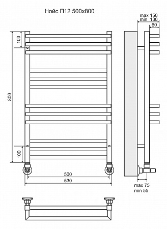 Нойс П12 500х800 Полотенцесушитель  TERMINUS Новосибирск - фото 3