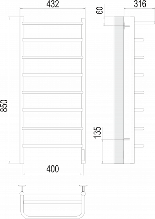 Полка П8 400х850 Электро (quick touch) Полотенцесушитель  TERMINUS Новосибирск - фото 3