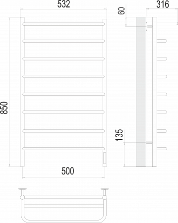 Полка П8 500х850 Электро (quick touch) Полотенцесушитель  TERMINUS Новосибирск - фото 3