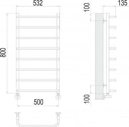 Стандарт П8 500х800  Полотенцесушитель  TERMINUS Новосибирск - фото 3