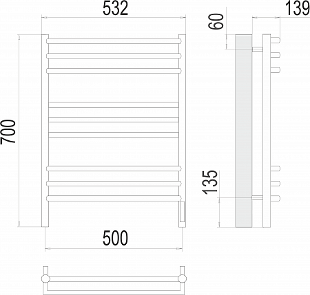 Прато П9 500х700 электро (sensor quick touch) Полотенцесушитель  TERMINUS Новосибирск - фото 3