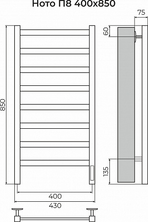 Ното П8 400х850 Электро (quick touch) Полотенцесушитель TERMINUS Новосибирск - фото 3