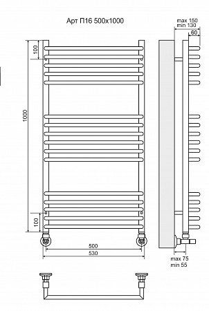 Арт П16 500х1000 Полотенцесушитель  TERMINUS Новосибирск - фото 3