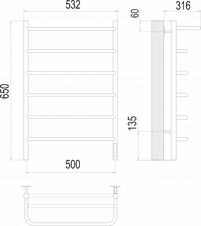 Полка П6 500х650 Электро (quick touch) Полотенцесушитель  TERMINUS Новосибирск - фото 3